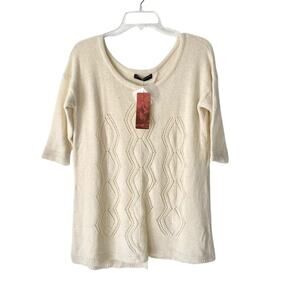 Peruvian Connection NWTs Angelica Pullover Open Back Cream Sweater Medium Alpaca